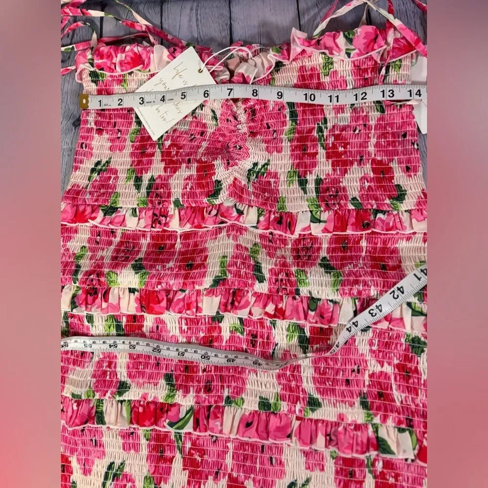 NWT Show Me Your MuMu Stella Smocked Pink Floral Soiree Wedding Midi Dress XL - Picture 9 of 12